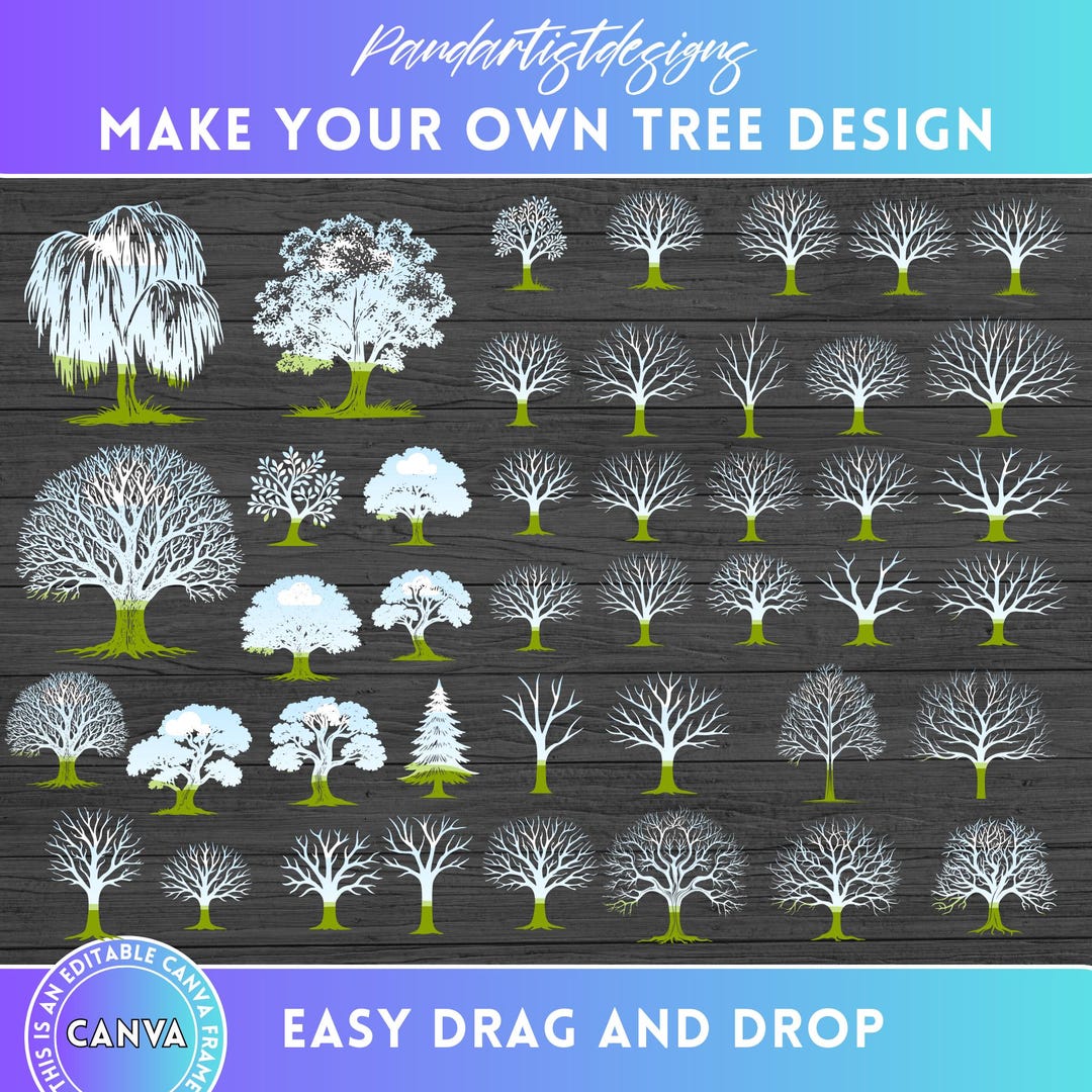 Design Your Own Tree, Forest Canva Frames Bundle, Pine Trees, Bare Tree ...
