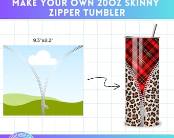 Make Your Own Zipper Tumbler Wraps Design on Canva with Easy Drag and Drop for 20 oz Skinny Tumblr, Editable Canva Frame Design Sublimation