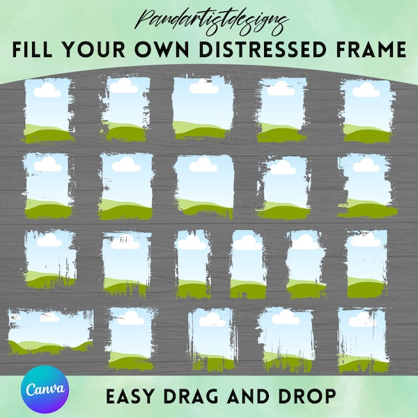 Bleach effect distressed Edge Canva Frames Bundle - Drag & Drop Photo - Editable Template Background - Photo Collage Sublimation Design PNG