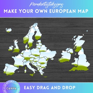 Completa tu propio mapa de Europa en Canva - Paquete de marcos CANVA de países europeos - Arrastrar y soltar - Diseños de estados individuales Png - Reino Unido