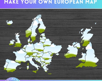 Fill your Own Europe Map On Canva - European Countries CANVA Frame Bundle - Drag and Drop -  Individual State Designs Png - United Kingdom