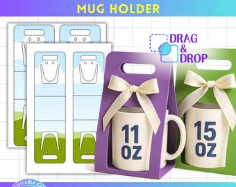 11oz, 15oz Mug Holder Editable Template, Mug Box Mold Canva Template, Party Favors Birthday, Bachelorette & Wedding Souvenirs, Mug Packaging