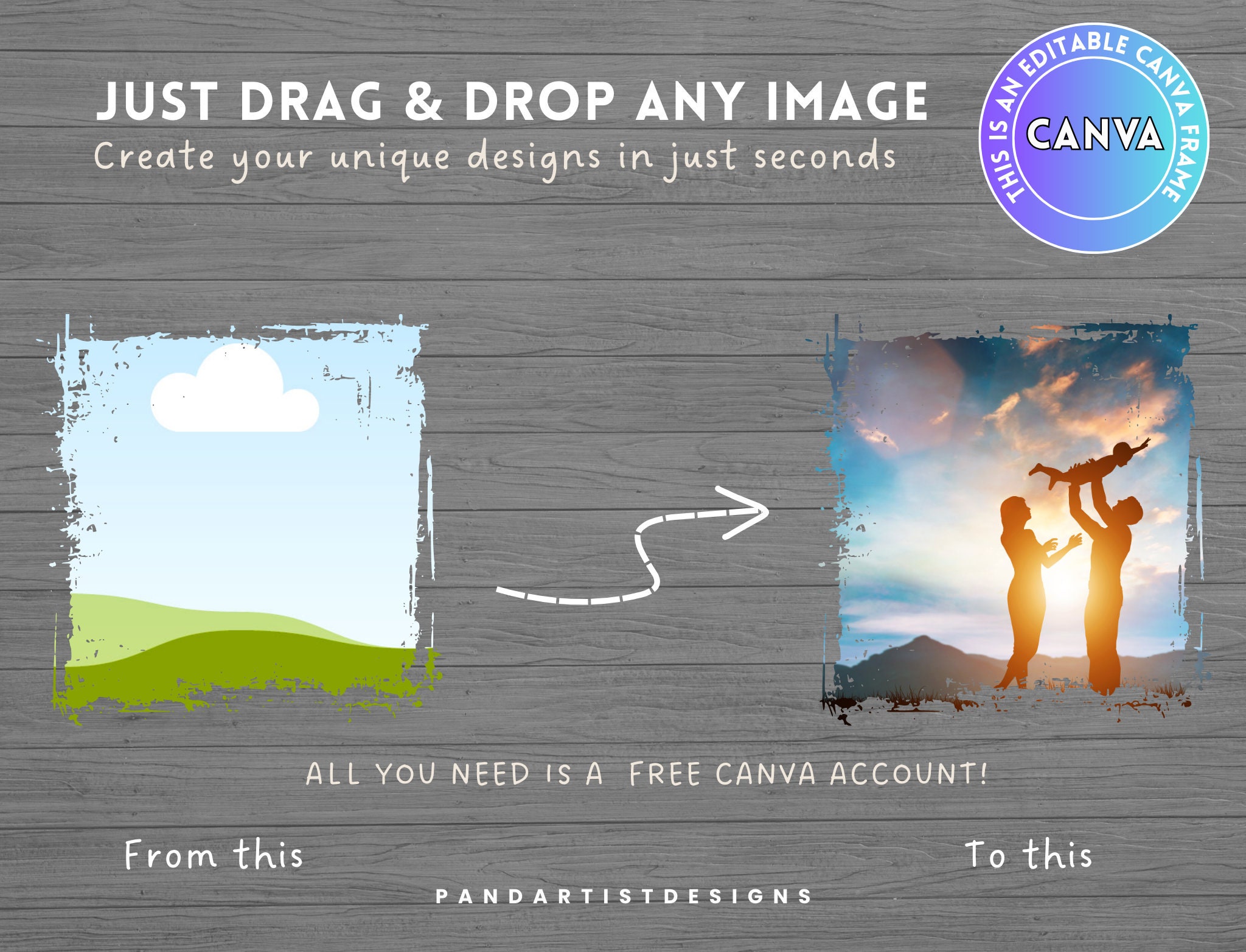 Bleach Effect Distressed Edge Canva Frames Bundle - Drag & Drop ...