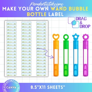 Wand Bubble Bottle Label Editable Canva Template, Kids Party Favor, Drag & Drop, Wedding Bubble Bottle, Sticker, Sublimation Blank Template