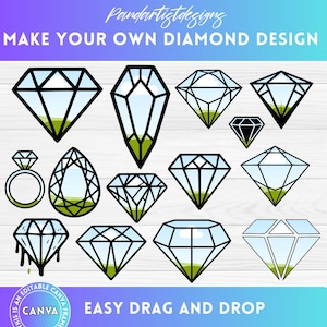 Make your Own Diamond Design - Luxure Bundle Canva Frames Template - Drag and Drop Photo - Sublimation Template PNG - Jewelry Silouhette