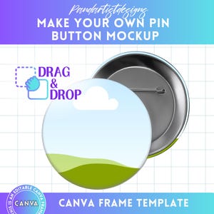 Button Pin Mockup, Round Pin Back Mockup Editable Canva Template, Drag and Drop, Customizable Circle Button Pin Mockup, Product Display, POD