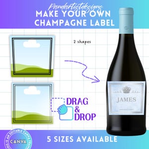 Champagne Label Editable Canva Frame Template, Bridesmaid Proposal Gift, Birthday and Wedding Gifts, bridal shower labels, DIY Drag and Drop