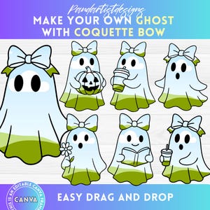 Leuke spookcoquette strik bundel, retro herfst pompoenstrik png, retro halloween spook clipart, canvas frames bundel, slepen en neerzetten, sublimatie png