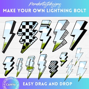 Passen Sie Ihr Doodle Lightning Bolt an - Bearbeitbares CANVA Rahmen-Bundle - Erstellen Sie digitale Doodle-Elemente - einfaches Ziehen und Ablegen - Digital Thunder PNG