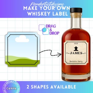 Whiskey Label Editable Canva Frame Template, Groomsmen & Best Man Gift, Gifts for Him, Drag and Drop, Custom Birthday Gift, Bachelorette