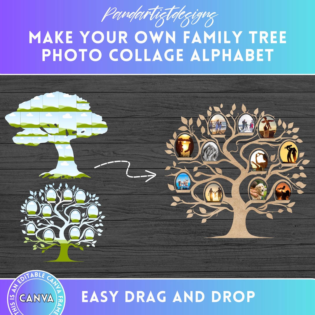 DIY Family Tree Photo Collage Design on CANVA - Editable Canva Frame ...