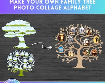 DIY Family Tree Photo Collage Design on CANVA - Editable Canva Frame Template - Drag and Drop Photo - Gift PNG - Memory Storyboard