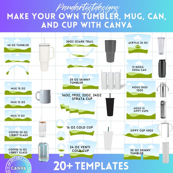 Tumbler Wrap Canva Template, 40oz Tumbler, 20oz Skinny, 11oz Mug, Libbey Can Glass, Strata Cup, Venti Cold Cup, Acrylic 24oz, Mega Bundle