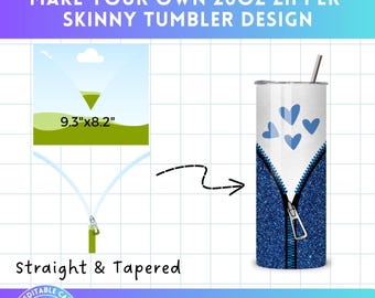 Create Your Own Zipper Tumbler Wraps Design on Canva - Easy Drag and Drop - 20 oz Skinny Tumblers - Editable Canva Frame Sublimation Designs