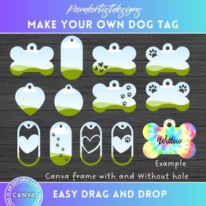Make Your Own Dog Tag on CANVA with Easy Drag and Drop Editable Canva Frames Template Bundle Dog Bone PNG  Create Digital Design Elements