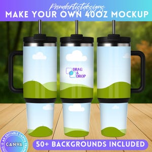Black 40oz TUMBLER Editable Canva Mockup - 40 oz Tumbler Top & Bottom - Drag and Drop - Canva Frames Template, Sublimation Full wrap Mock-up