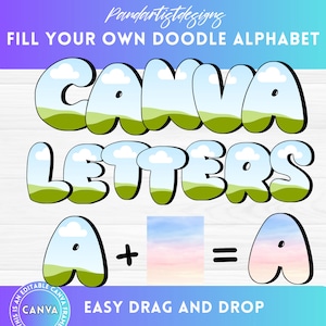 Bubbly Canva Frames Alphabet, Fill your own Uppercase Bubble Letters & Number, Drag and Drop, Sublimation Design Template, Block Shadow