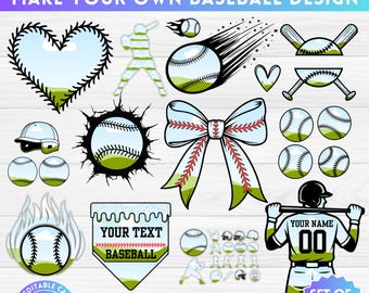 Pacchetto di cornici modificabili per baseball, fiocco da baseball, trascina e rilascia, PNG per il giorno della partita, giocatore di baseball personalizzato, silhouette, sublimazione
