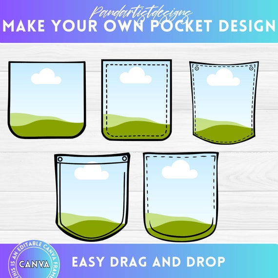 Make Your Own Shirt Pocket Design on Canva - Canva Frames Bundle - Drag and Drop - Pockets Animals - Pocket Outlines - Peeking Animal PNG