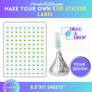 Kiss Sticker Template, Chocolate Kiss Sticker Editable Canva Template, Drag & Drop, Round Sticker Template, Party Favor, Mini Kiss Wrapper