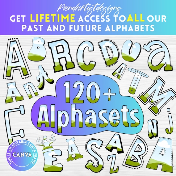 120+ Alphabet Canva Frames Mega Bundle - Fillable Doodle Letters and Numbers, Varsity Fonts, Retro Alphaset, Custom Groovy Font, Preppy