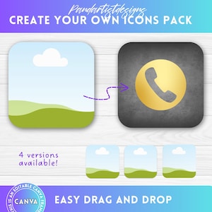 Make your own Icon Packs on CANVA - Personalized Home Screen Widget - Canva Frames bundle - Drag and Drop - Minimal Aesthetic App Icons