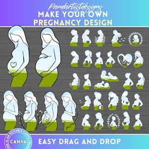 Pakiet Ramek Canva Kobieta w Ciąży, Projekty Linii Sztuki Ciąży, Przeciągnij i Upuść, Macierzyństwo, Clipart Baby Shower, Koszulka Mamy SVG, Sublimacja