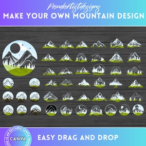 Geometric Mountains and Forest Designs - Canva Frames Bundle - Drag and Drop - Outdoors Adventure Sublimation Designs PNG - Landscape Logo