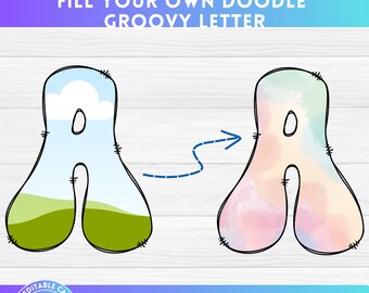 Crea tus propias letras retro con garabatos, alfabeto con marco de Canva, arrastra y suelta, fuente PNG dibujada a mano - Plantilla editable, diseño de sublimación