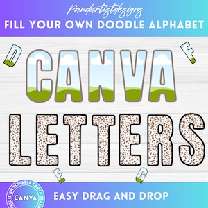 Molduras de alfabeto Canva, preencha suas próprias letras maiúsculas e números, arraste e solte, design de sublimação PNG, modelo editável, fonte desenhada à mão