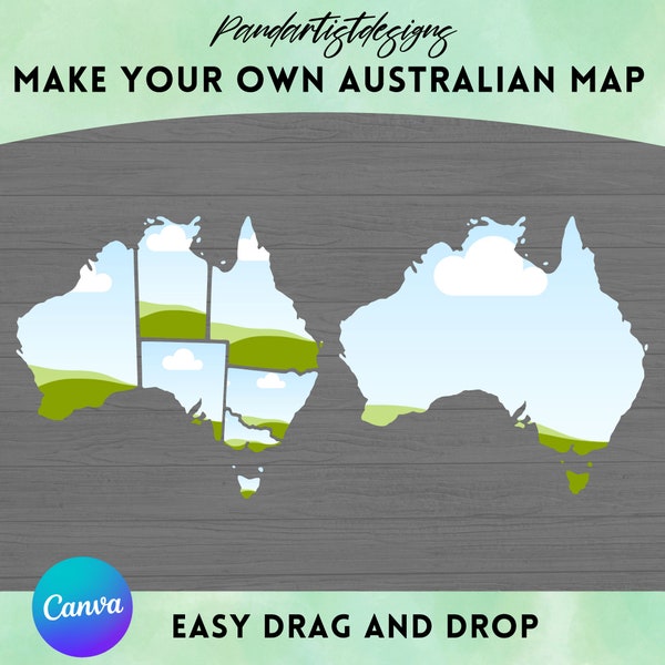 Fill your Own 7 States of Australia On Canva - Australian Map CANVA Frame Bundle - Drag and Drop - Aussies Individual State Designs Png