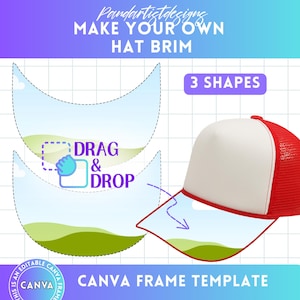 Hutrand bearbeitbare Canva-Vorlage, leere Hutvorlage, Canva Frame Bundle, einfaches Ziehen und Ablegen, anpassbare Baseballkappe, POD druckbares DIY