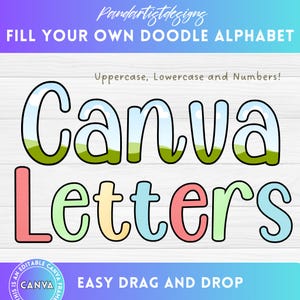 Fill your own Doodle Letters on CANVA, Uppercase Lowercase & Numbers, Drag and Drop, Fillable Alphabet Font PNG, Edit Canva Frame Template