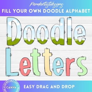 Fill your own Doodle Letters on CANVA, Uppercase Lowercase & Numbers, Drag and Drop, Scribble Alphabet Font PNG, Edit Canva Frame Template