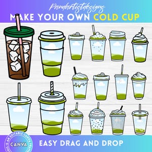 Make your Own Coffee Cold Cups Design on CANVA - Easy Drag and Drop - Coffee Lover Png - Canva Frame Bundle - Canva Template - Hot cup Png