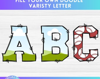 Fill your own Doodle Varsity Letter on CANVA - Drag and Drop - College University Alphaset Alphabet Sport Font Letter PNG Canva Frame Design