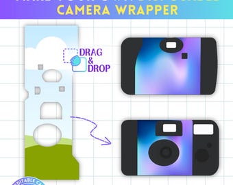 使い捨てカメララップCanvaテンプレート、レトロフィルムカメラテンプレート、印刷可能なカメララベル、DIYカスタムカメラカバーSVG、簡単なドラッグ＆ドロップ