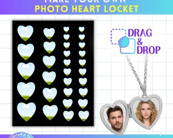 Custom Photo Heart Locket Template, DIY Personalized Keepsake, Heart Necklace Photo Locket Gift, Easy Drag & Drop, Editable Canva Template