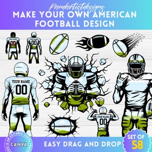 American Football Editable Canva Frames Bundle, Custom Football Player, Game Sports, Drag and Drop, Sublimation Game Day PNG, Shirt Design