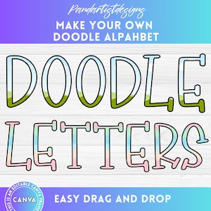 Fill your own Distressed Doodle Letters on CANVA, Uppercase & Numbers, Drag and Drop, Fillable Alphabet Font PNG, Edit Canva Frame Template