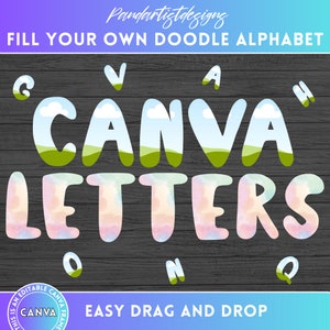 Fill your own Wide Doodle Letters, Canva Frames Alphabet, Easy Drag and Drop - Sublimation Design Template - Hand Drawn Font Digital PNG