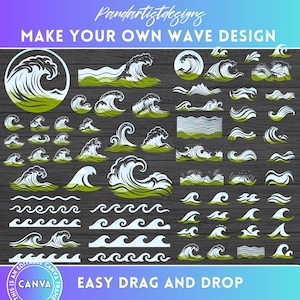 Wave Canva Frames Bundle, Japanese Waves Designs, Ocean svg, Drag and Drop, Sublimation Template PNG, Sea Summer Beach Waves Sun Clipart