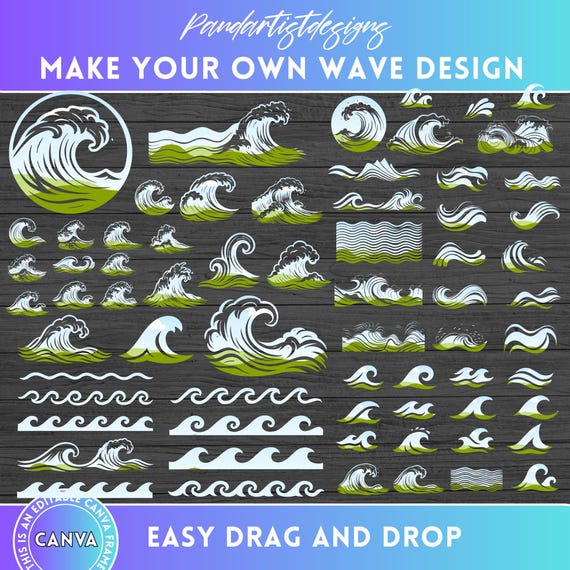 【うみさま専用】ページ Creative Memories テンプレート Wave Canva Frames Bundle, Japanese Waves Designs, Ocean Svg, Drag