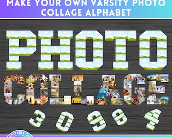 Canva Photo Collage Varsity Letters & Numbers - Canva Frames Bundle - Easy Drag and Drop - Digital Alphabet Storyboard Memorial - Birthday