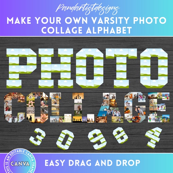 Canva Photo Collage Varsity Letters & Numbers - Canva Frames Bundle - Easy Drag and Drop - Digital Alphabet Storyboard Memorial - Birthday