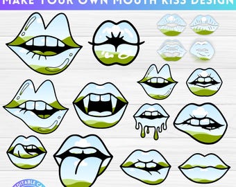 Kuss Lippen Canva Frames Bundle, bearbeitbare CANVA Vorlage, Sublimationsdesigns, ziehen und ablegen, Liebeskuss Png, rote Lippen küssen svg, Retro Lippen