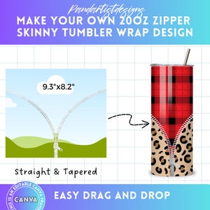 Make Your Own Zipper Tumbler Wraps Design on Canva with Easy Drag and Drop for 20 oz Skinny Tumblr, Editable Canva Frame Design Sublimation