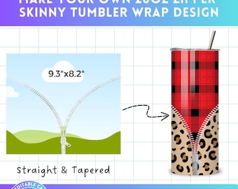 Make Your Own Zipper Tumbler Wraps Design on Canva with Easy Drag and Drop for 20 oz Skinny Tumblr, Editable Canva Frame Design Sublimation