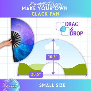 Clack Fan Editable Canva Template, 20.5&quot;x10.6&quot; Chinese Fan Template, Drag and Drop, Sublimation Hand Fan, DIY Printable, Canva Frames Bundle