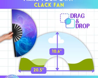 Clack Fan Editable Canva Template, 20.5"x10.6" Chinese Fan Template, Drag and Drop, Sublimation Hand Fan, DIY Printable, Canva Frames Bundle